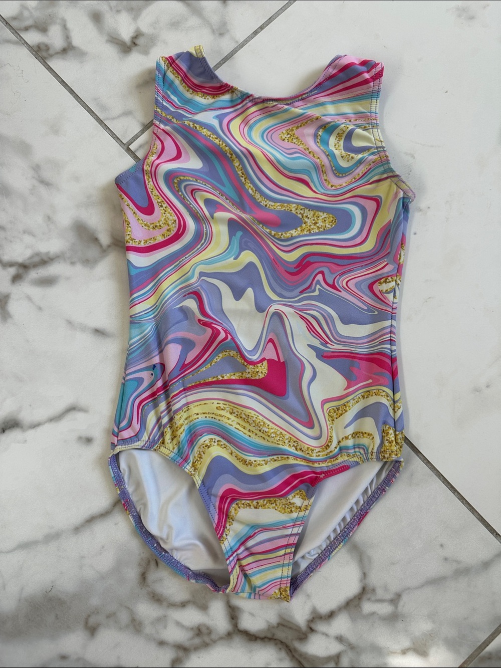 balera Pink Purple Blue Swirl Girls Gymnastics/Dance Leotard/Swimsuit